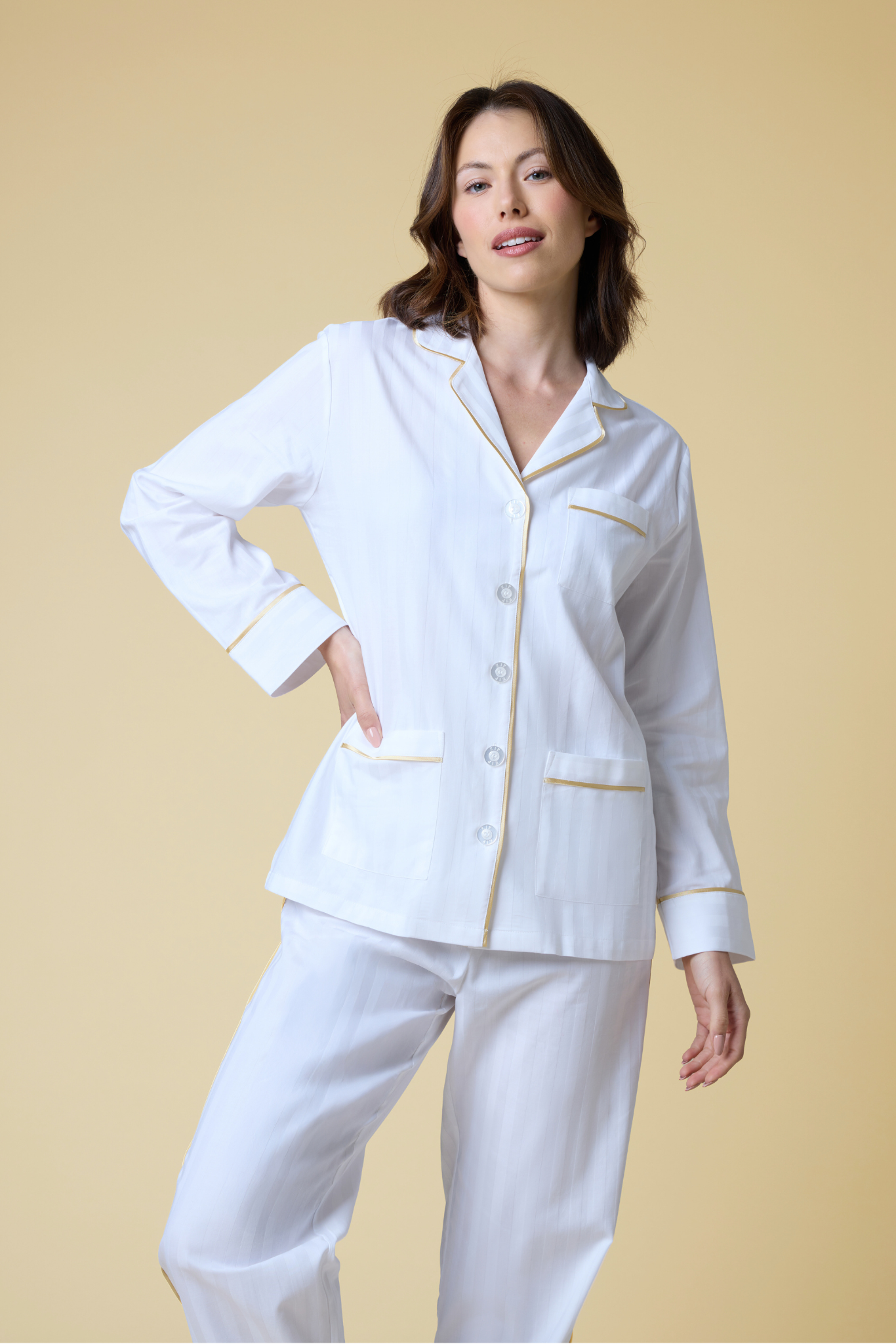 Cotton Pajama Set in Lily White – KIP - Main Image