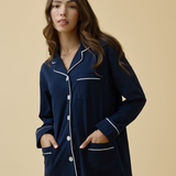 Luxe Stretch Cotton Pajama Set in Midnight Blue