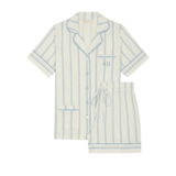 Luxe Stretch Cotton Short Set in Blue Pinstripe