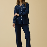 Luxe Stretch Cotton Pajama Set in Midnight Blue