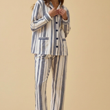 Luxe Stretch Cotton Pajama Set in Navy Stripe