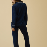 Luxe Stretch Cotton Pajama Set in Midnight Blue