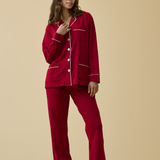Luxe Stretch Cotton Pajama Set in Crimson