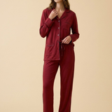 Luxe Stretch Cotton Pajama Set in Cranberry