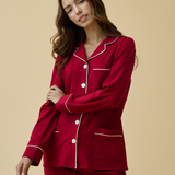 Luxe Stretch Cotton Pajama Set in Crimson