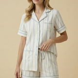 Luxe Stretch Cotton Short Set in Blue Pinstripe