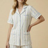 Luxe Stretch Cotton Short Set in Blue Pinstripe