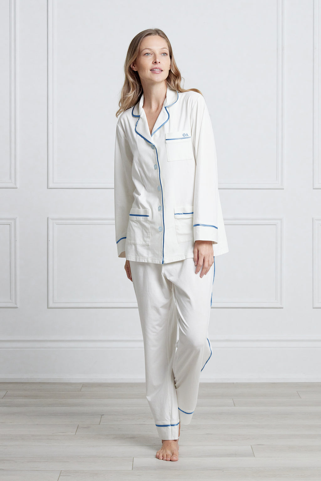 Luxe Stretch Cotton Pajama Set in Seaside
