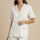 Luxe Stretch Cotton Short Set in Champagne Stripe