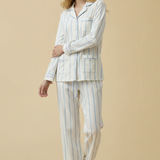 Luxe Stretch Cotton Pajama Set in Blue Pinstripe
