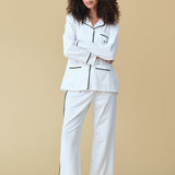 Luxe Stretch Cotton Pajama Set in Pearl