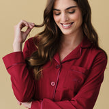 Luxe Stretch Cotton Pajama Set in Cranberry