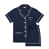 Luxe Stretch Cotton Short Set in Midnight Blue