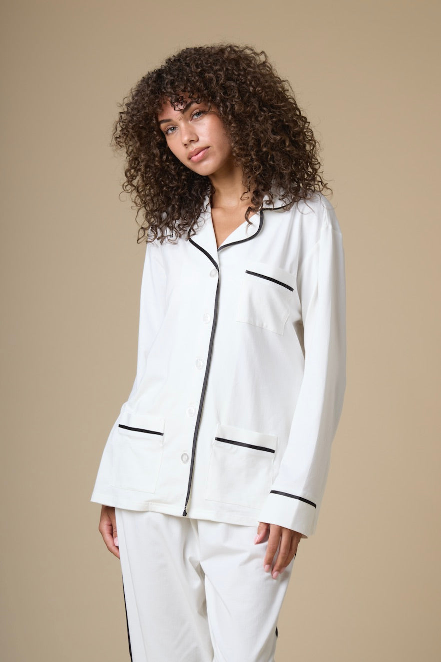 Luxe Stretch Cotton Pajama Set in Pearl