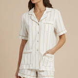 Luxe Stretch Cotton Short Set in Champagne Stripe