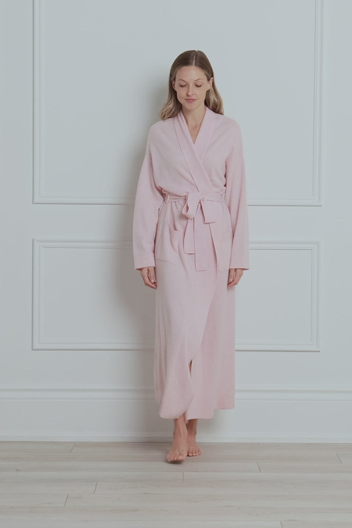 Pure Cashmere Long Robe in Pink Peony