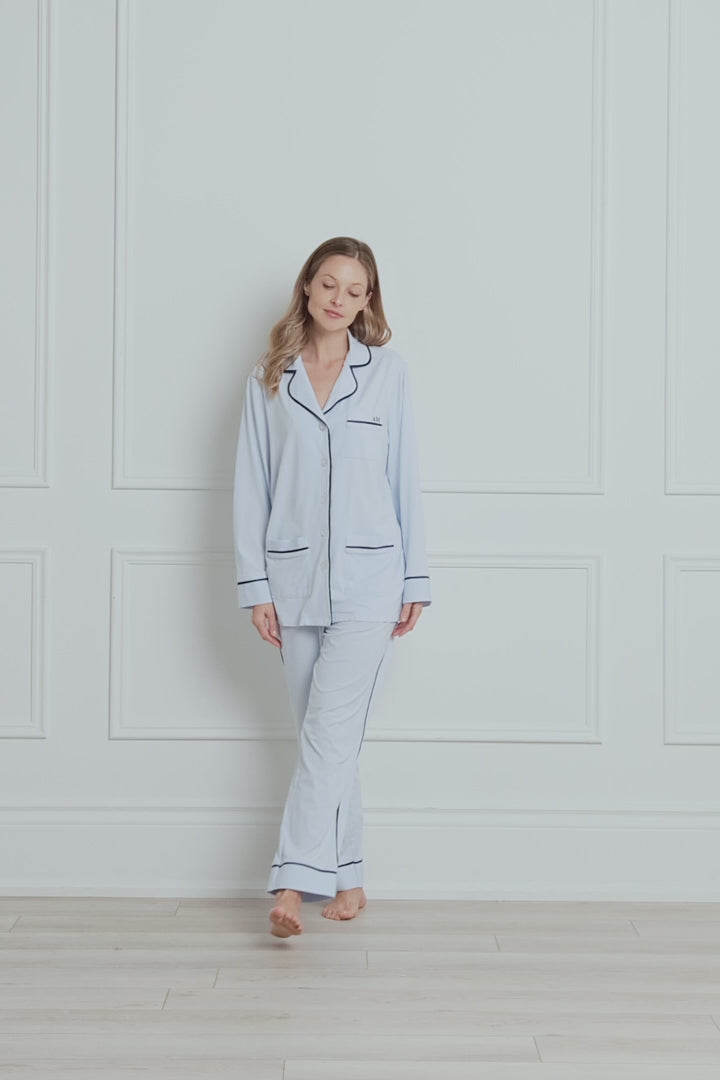 Luxe Stretch Cotton Pajama Set in Coastal Breeze